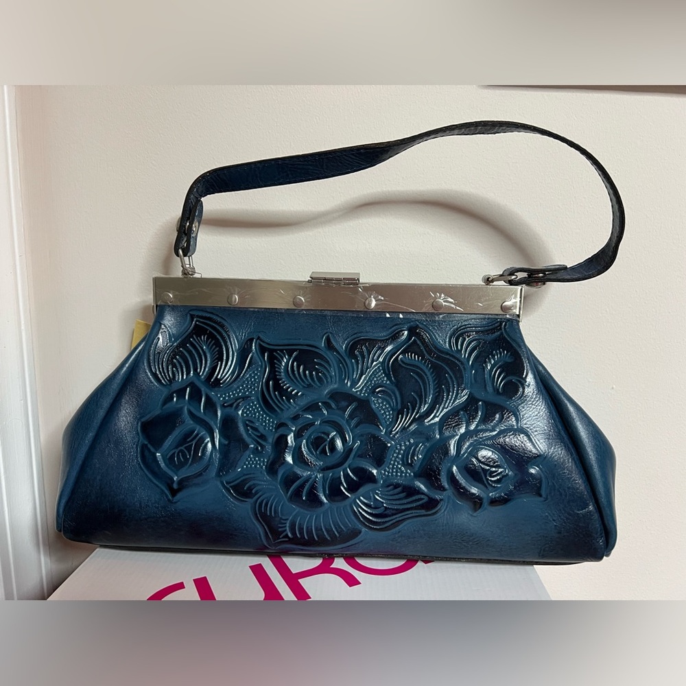 Patricia Nash Hand Tooled Indigo Ferrara Leather Satchel Handbag
